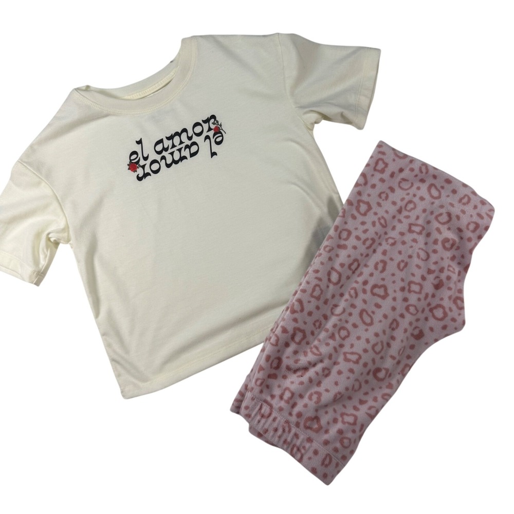 Art Class Cat & Jack Kids Pajama Set Cream El Amor Top Pink‎ Leopard Pants M/L